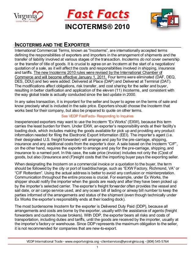 Incoterms 2010 Wall Chart Pdf